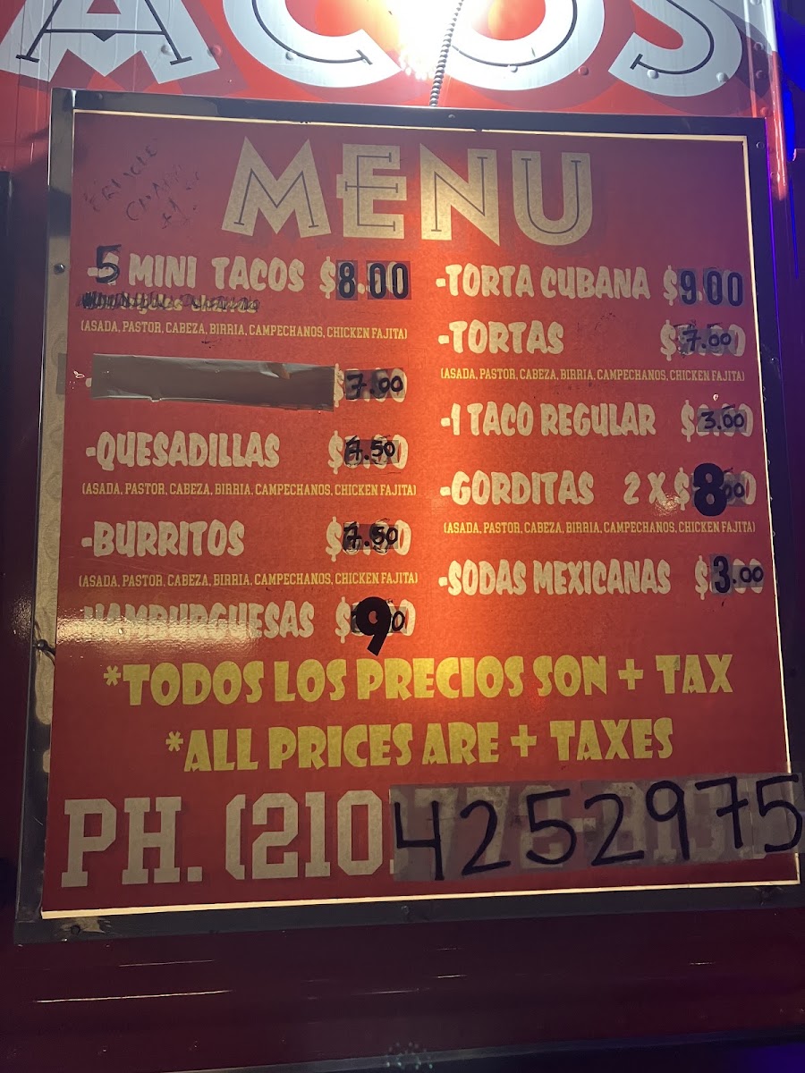 El Paisano Mini Tacos menu board