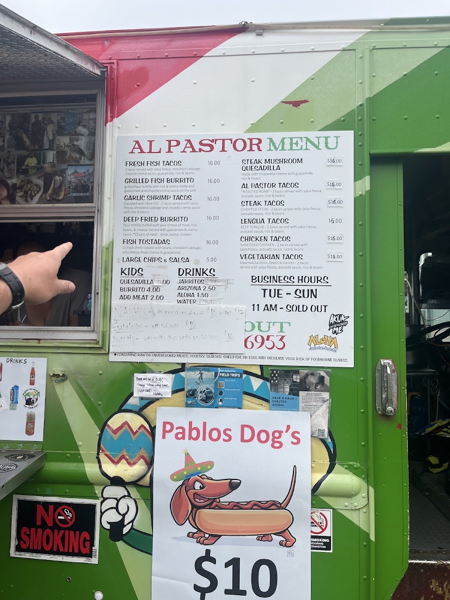 Al Pastor Tacos menu board