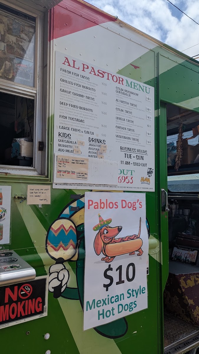 Al Pastor Tacos menu board