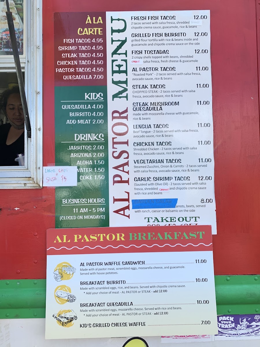 Al Pastor Tacos menu board