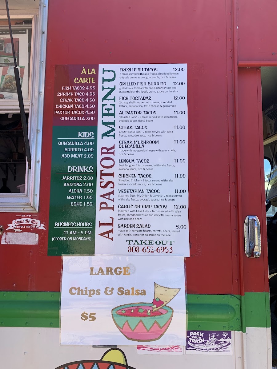 Al Pastor Tacos menu board
