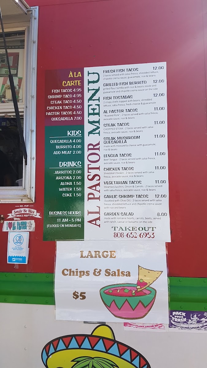 Al Pastor Tacos menu board