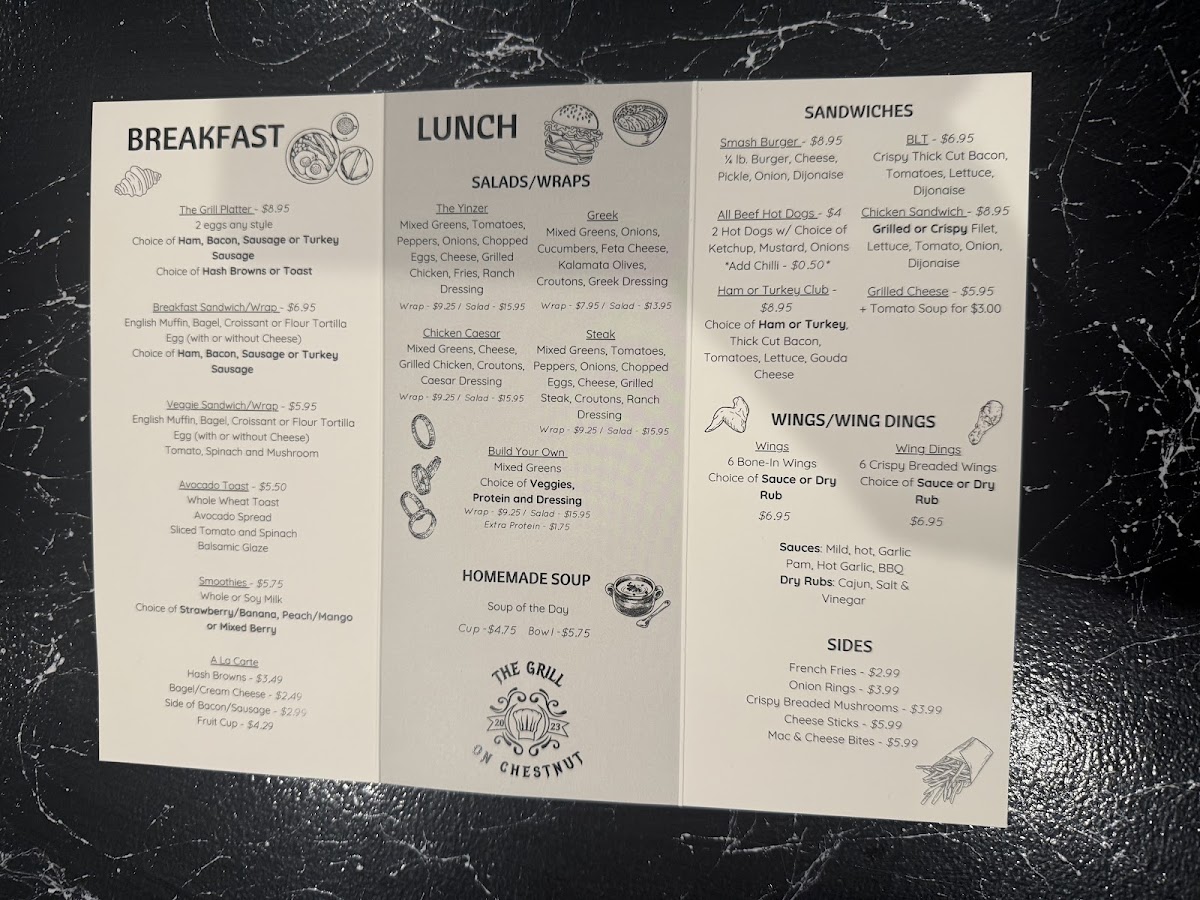 The Grill on Chestnut menu board