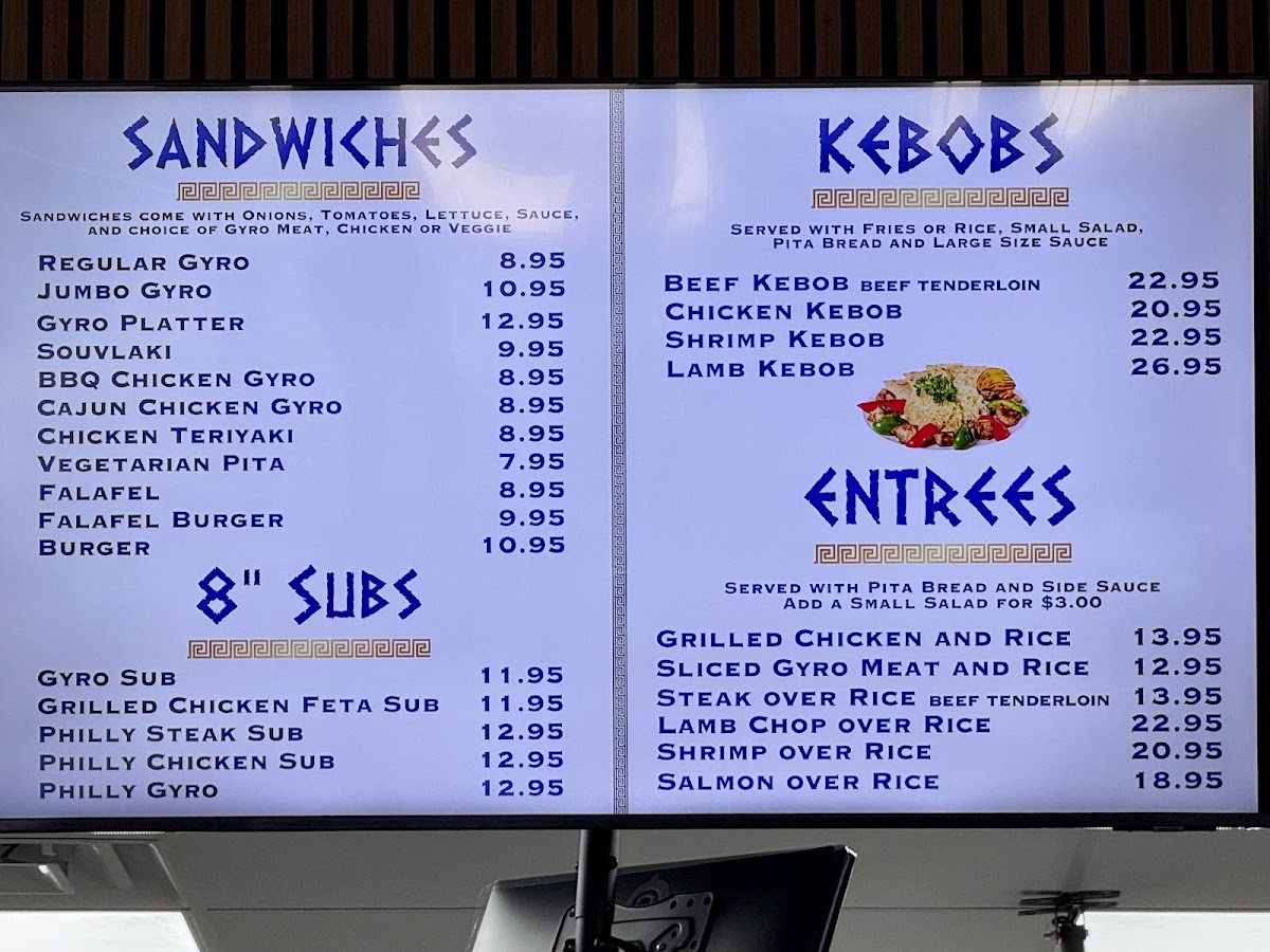 Gyro City Grill menu board
