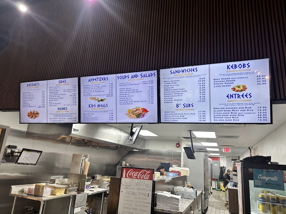 Gyro City Grill menu board
