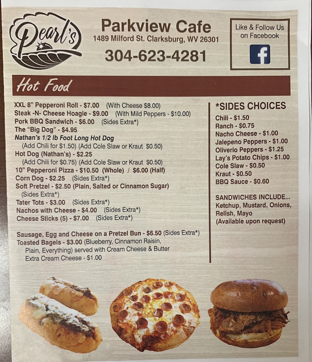 Pearl's Parkview Cafe menu board