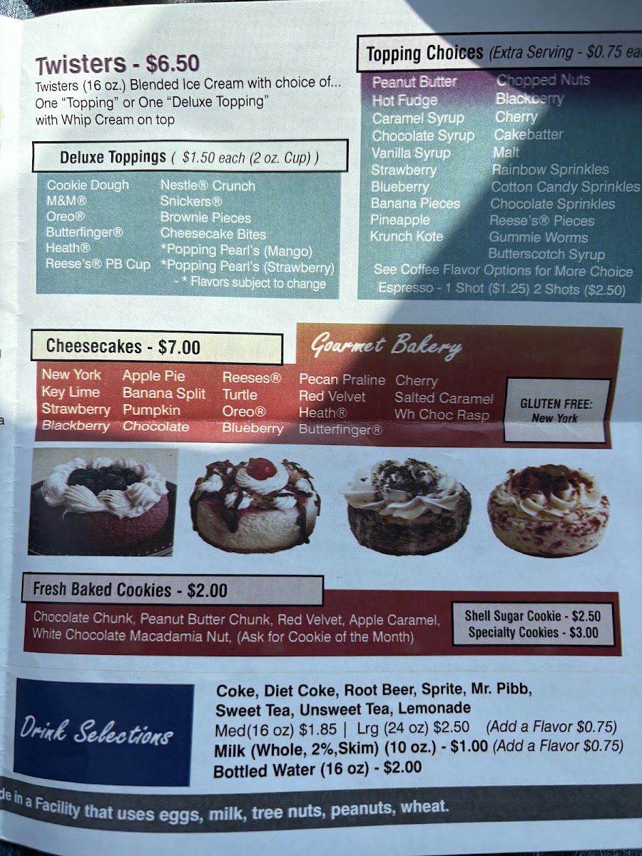 Pearl's Parkview Cafe menu board