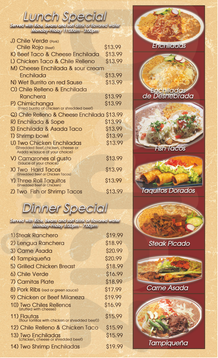 Chilaquiles Mexican and Seafood Restaurant menu board