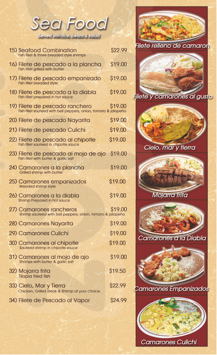 Chilaquiles Mexican and Seafood Restaurant menu board