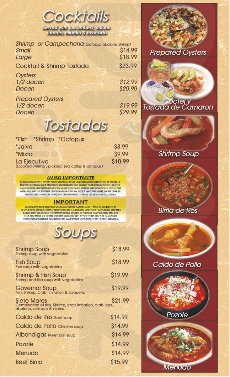 Chilaquiles Mexican and Seafood Restaurant menu board