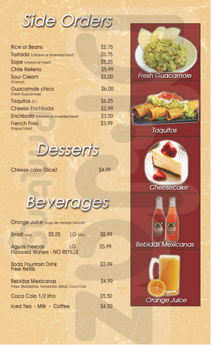 Chilaquiles Mexican and Seafood Restaurant menu board