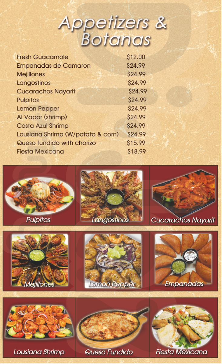 Chilaquiles Mexican and Seafood Restaurant menu board