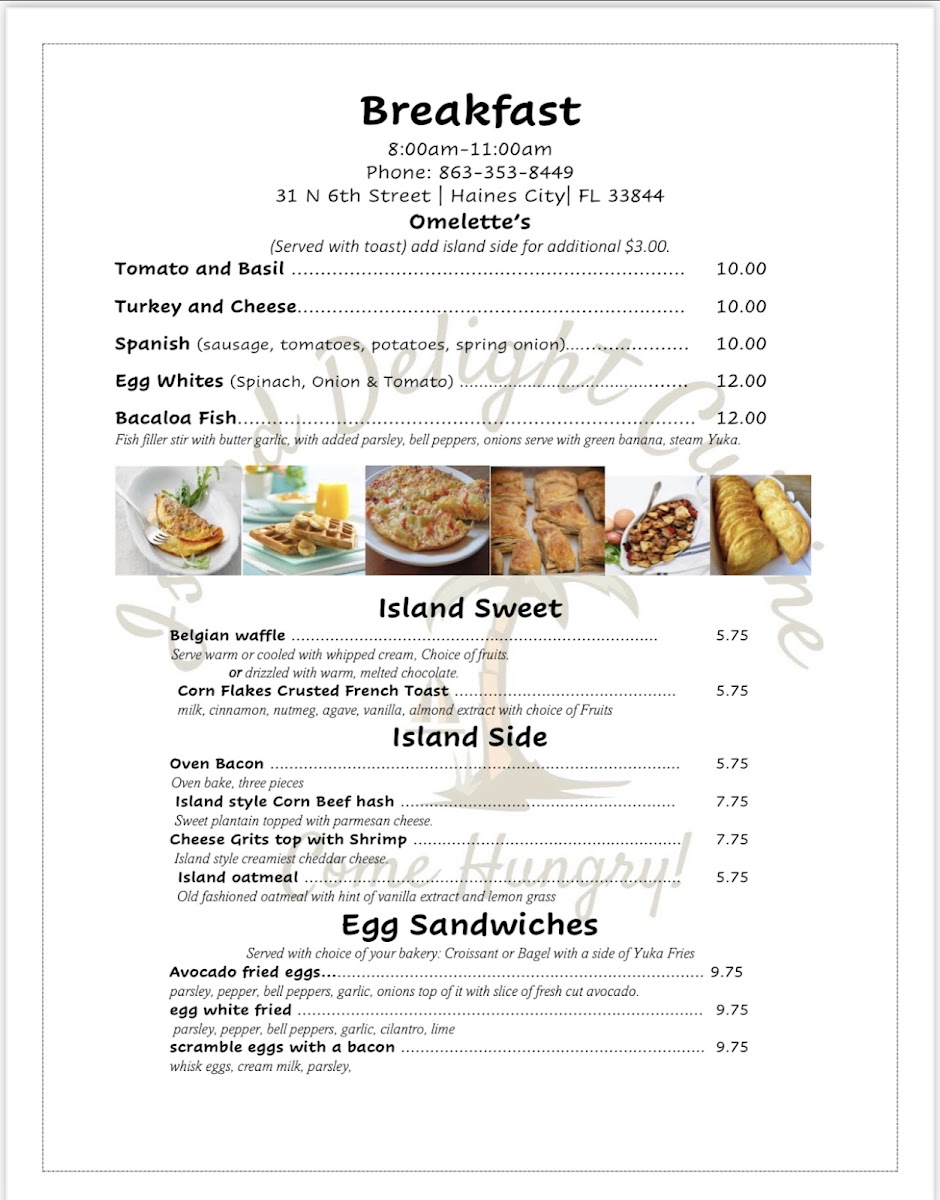 Island Delight Cuisine, Come Hungry(Authentic Haitian Restaurant) menu board