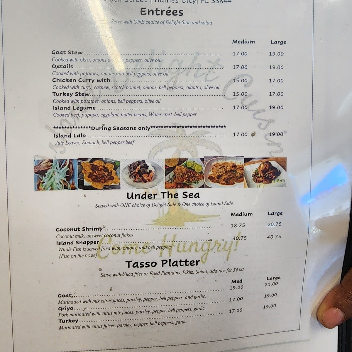 Island Delight Cuisine, Come Hungry(Authentic Haitian Restaurant) menu board