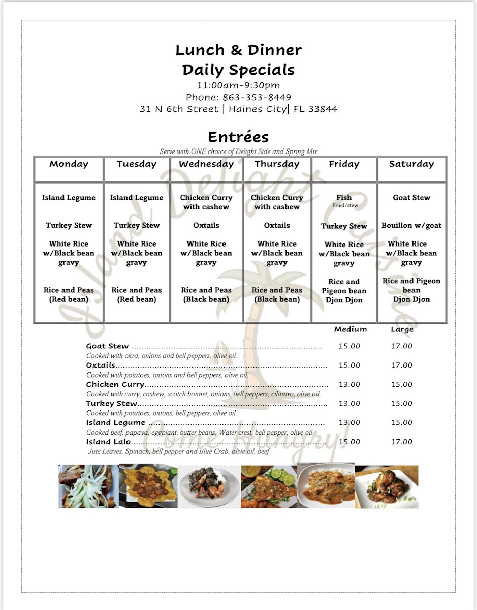 Island Delight Cuisine, Come Hungry(Authentic Haitian Restaurant) menu board