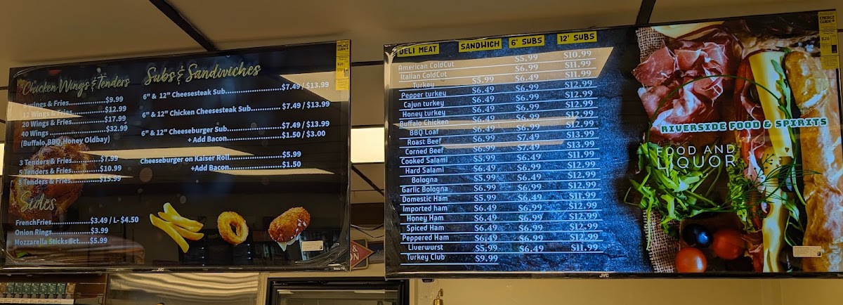 Riverside Food & Spirits menu board