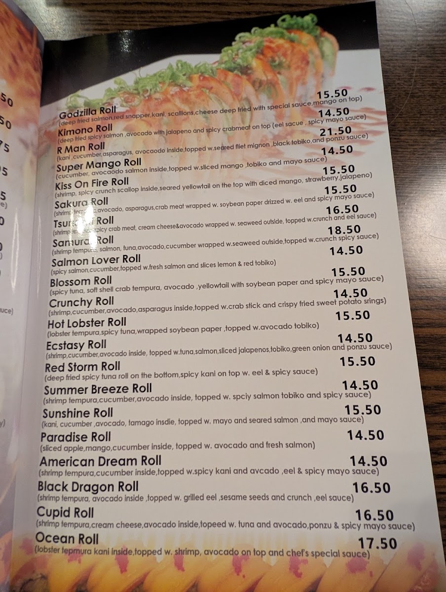 MASUTA SUSHI & HIBACHI menu board