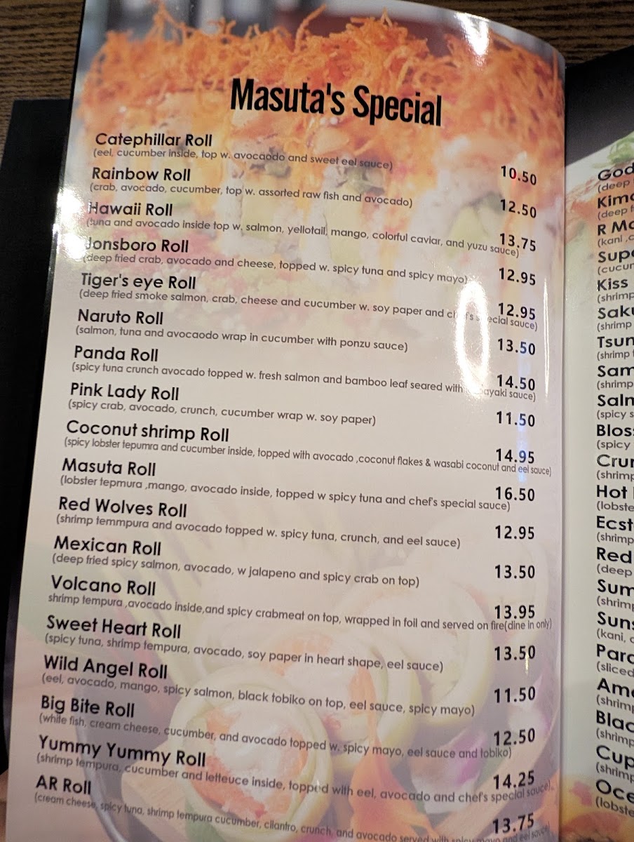 MASUTA SUSHI & HIBACHI menu board