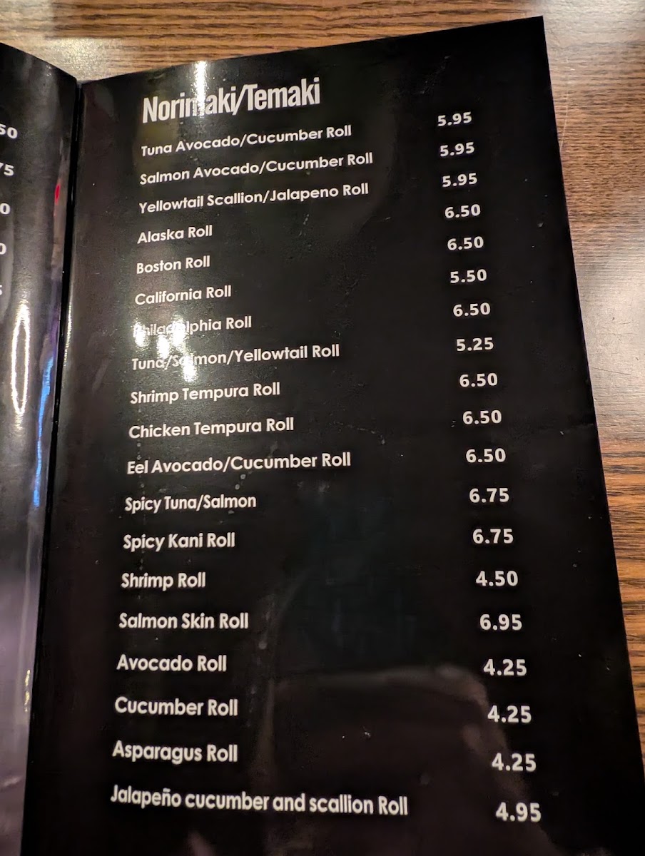 MASUTA SUSHI & HIBACHI menu board