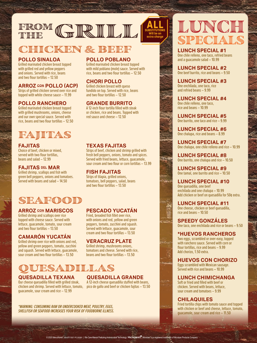 Don Buyos Mexican Restaurant and Cantina menu board