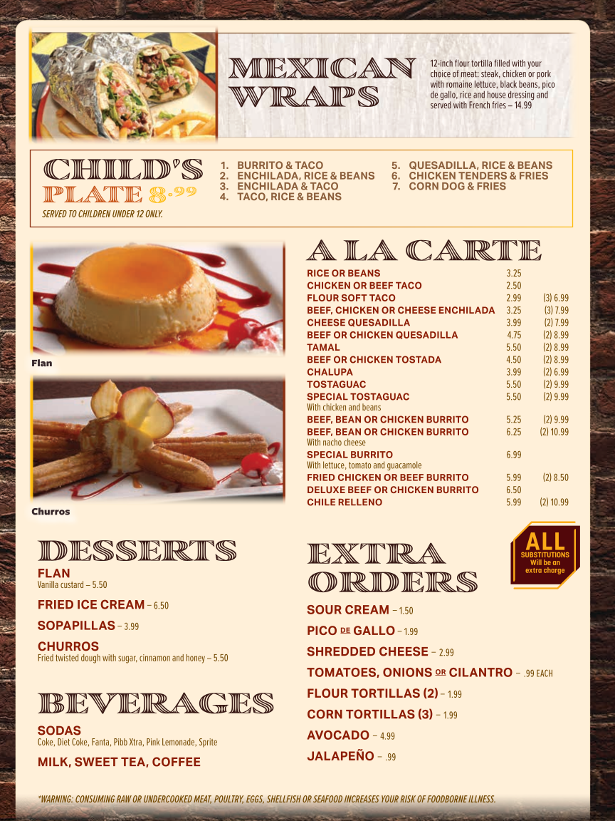 Don Buyos Mexican Restaurant and Cantina menu board
