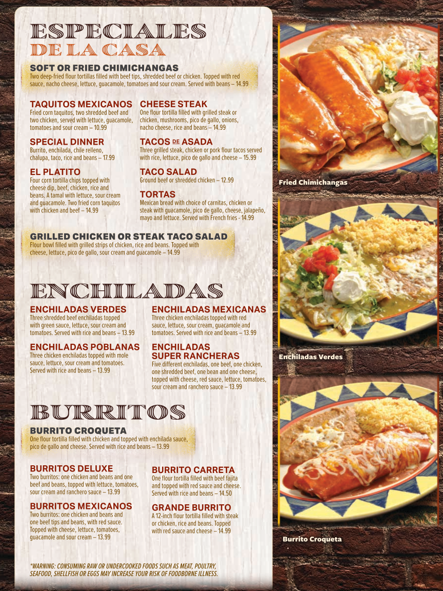 Don Buyos Mexican Restaurant and Cantina menu board