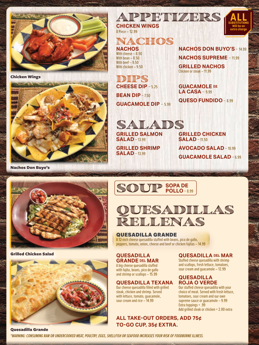 Don Buyos Mexican Restaurant and Cantina menu board