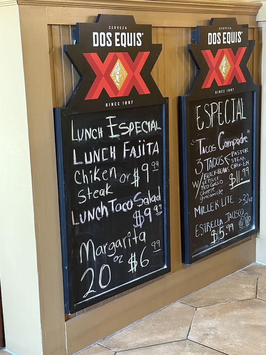 Don Buyos Mexican Restaurant and Cantina menu board