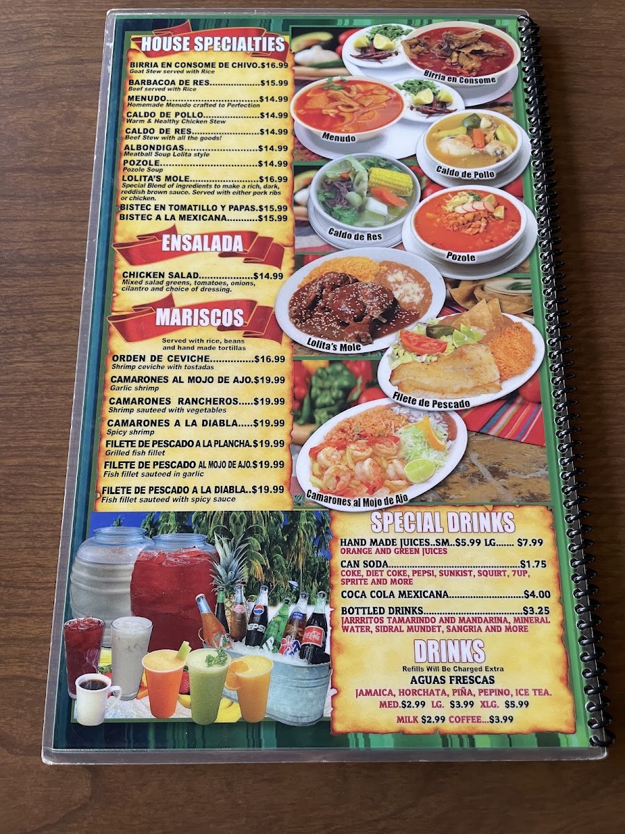Lolitas Restaurant. menu board
