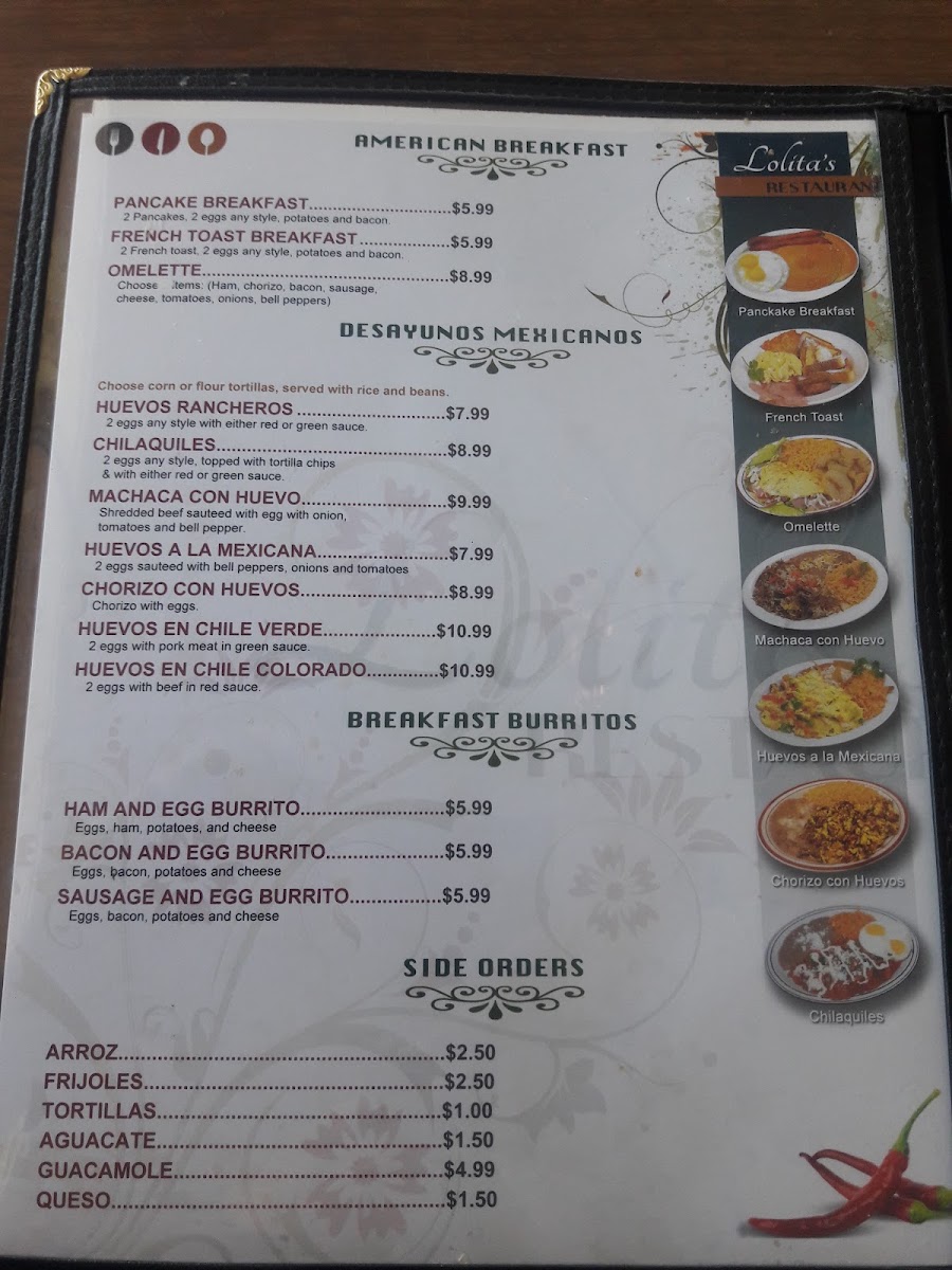 Lolitas Restaurant. menu board