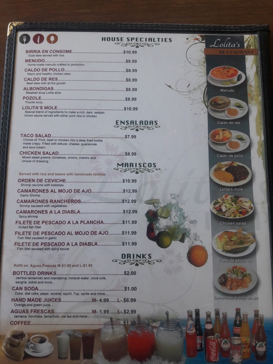 Lolitas Restaurant. menu board