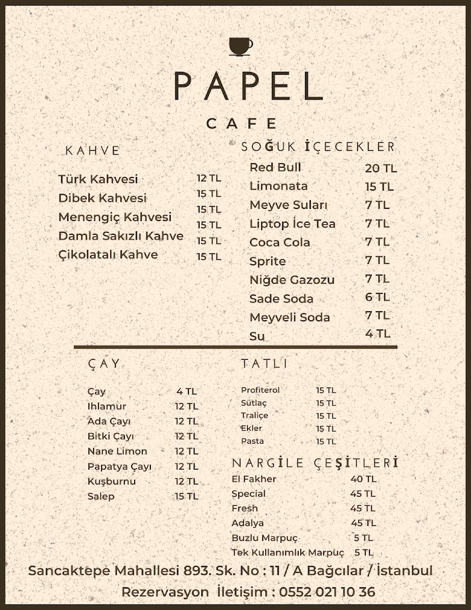 PAPEL CAFE menu board