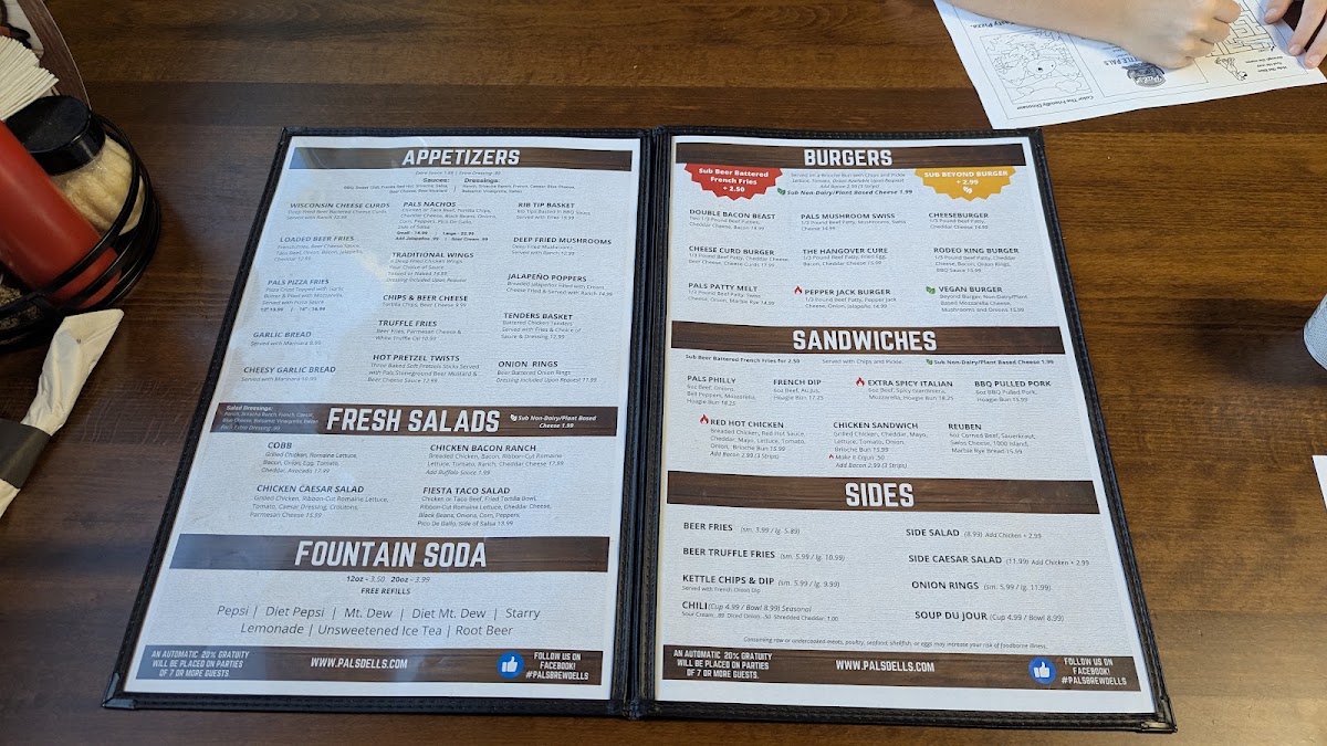 Pals Brewing Company Wisconsin Dells menu board