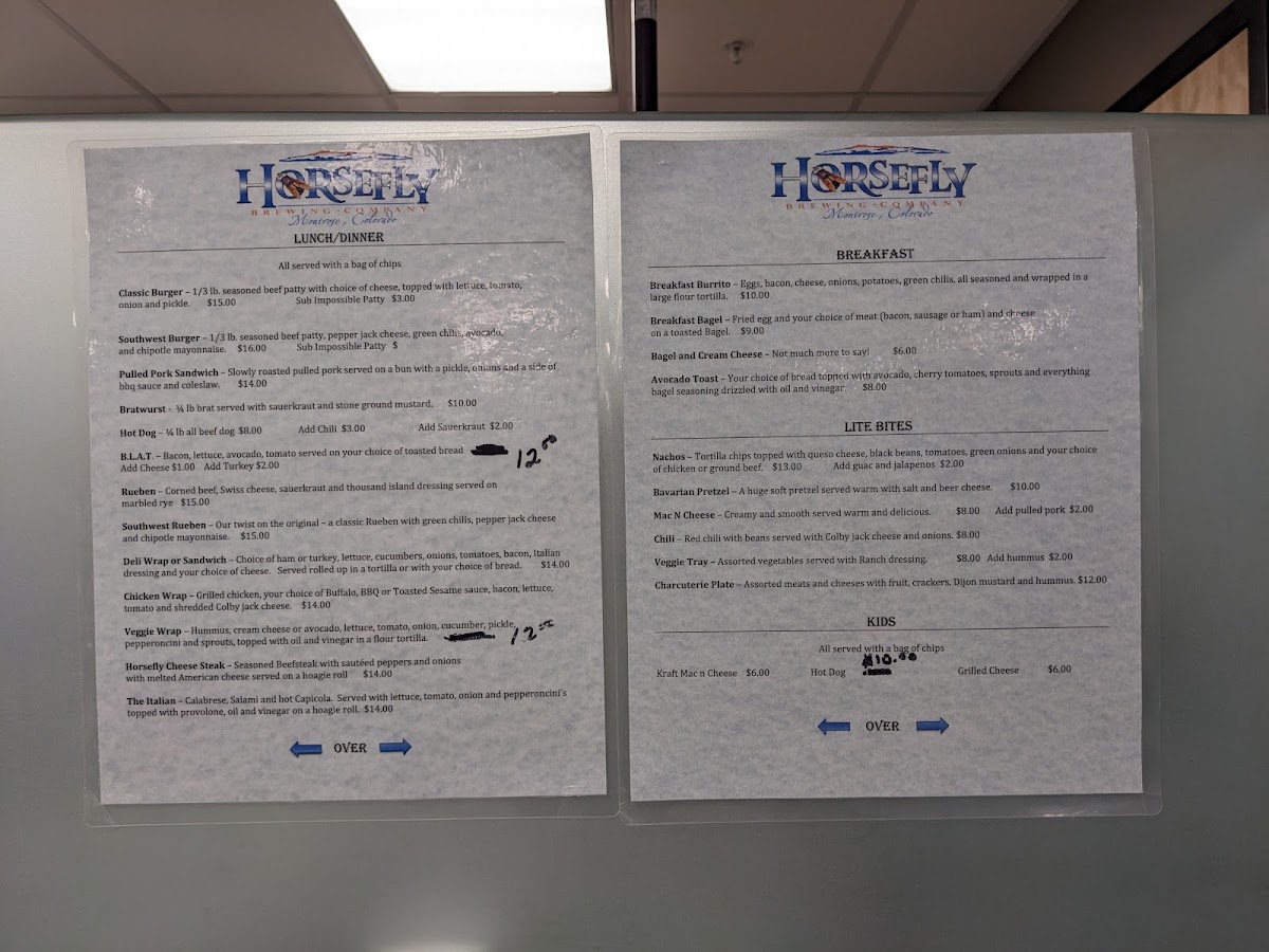 Horsefly Restaurant menu board