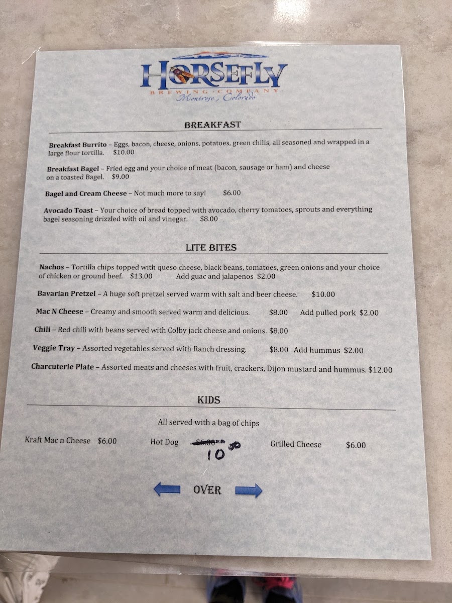 Horsefly Restaurant menu board