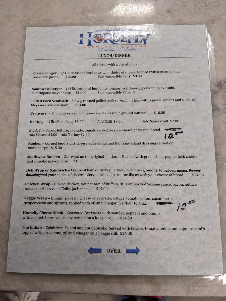 Horsefly Restaurant menu board