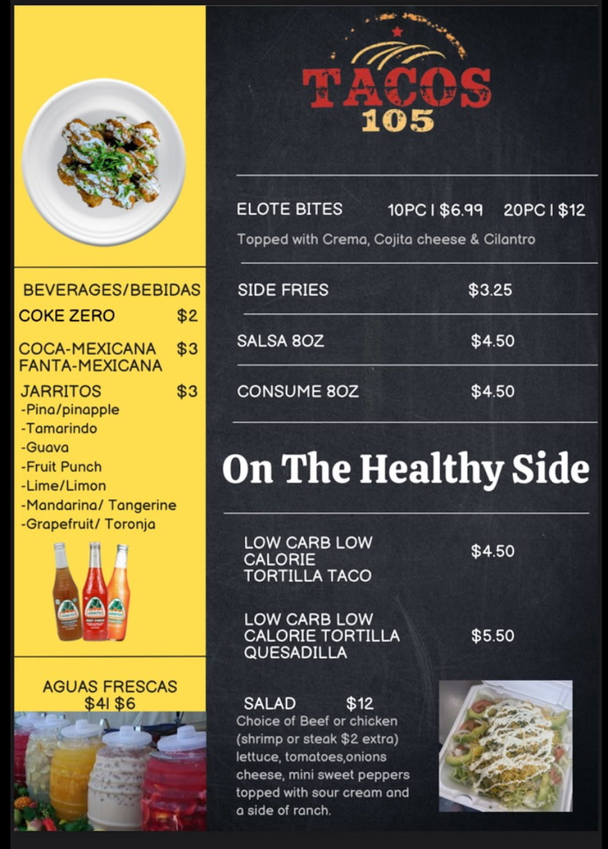 Tacos 105 menu board