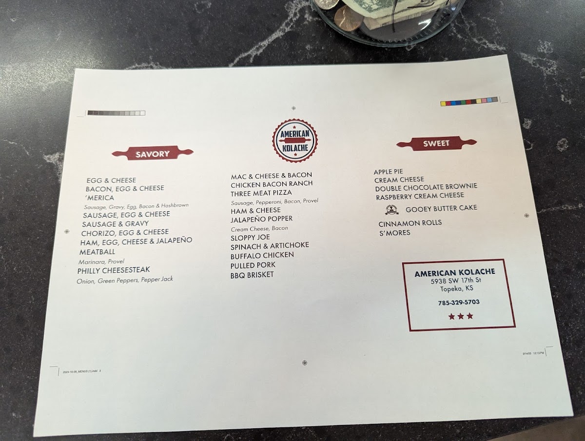 American Kolache - Topeka, KS menu board