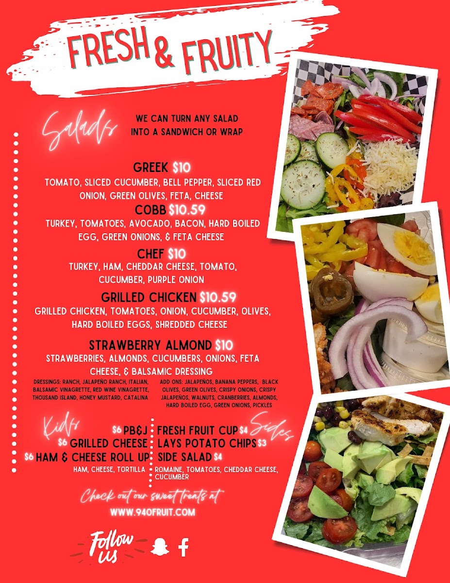 Fresh and Fruity Bouquets menu board