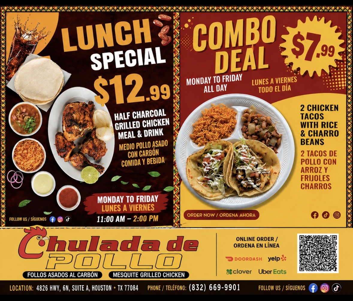 Chulada De Pollo menu board