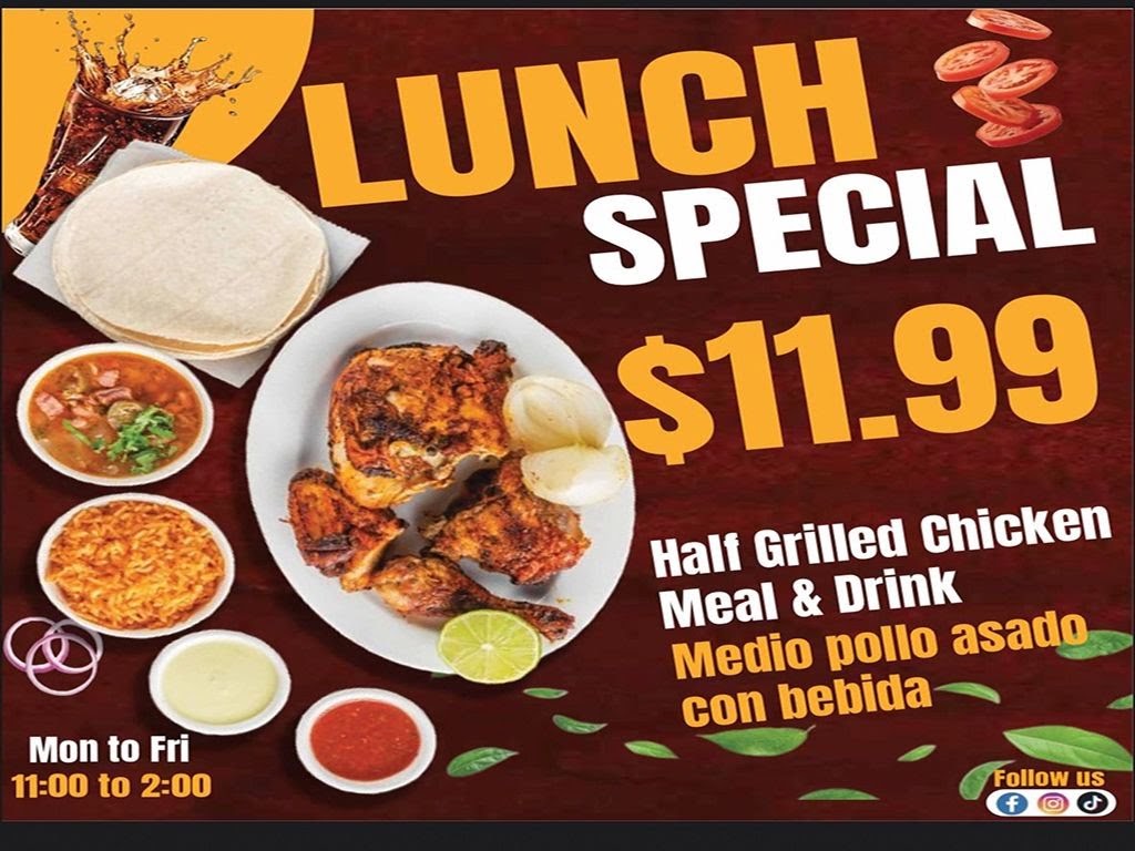 Chulada De Pollo menu board