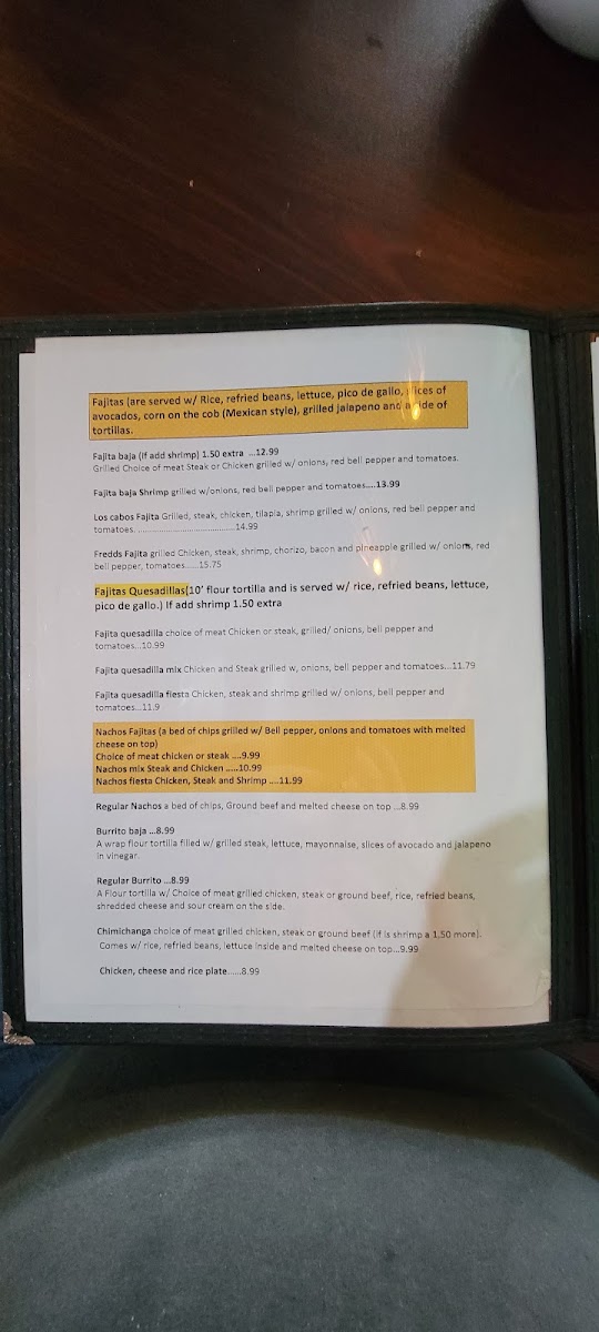 Baja Sur Restaurant | Mexican menu board