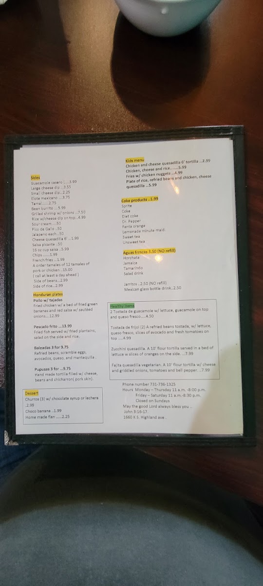 Baja Sur Restaurant | Mexican menu board