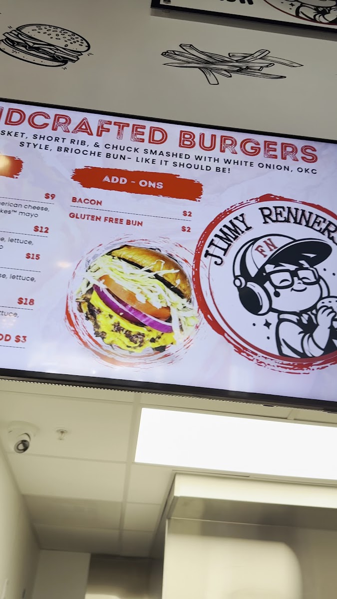 Jimmy Renners Burger co menu board