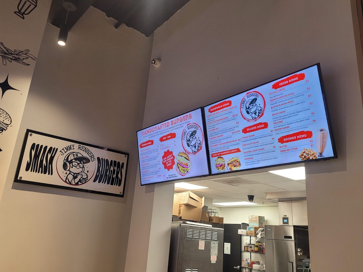 Jimmy Renners Burger co menu board