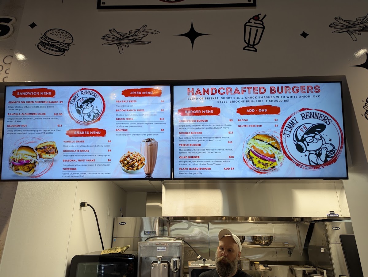 Jimmy Renners Burger co menu board