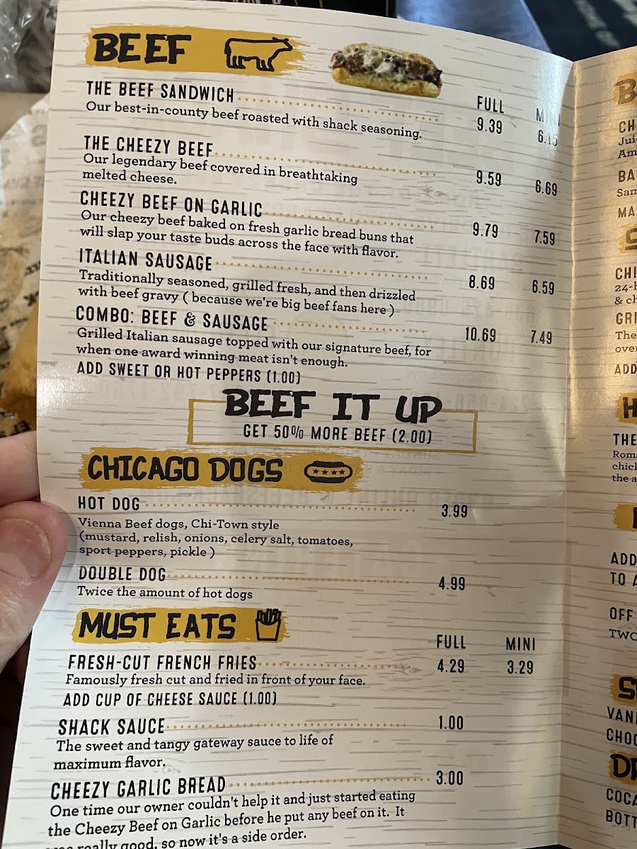 Beef Shack menu board
