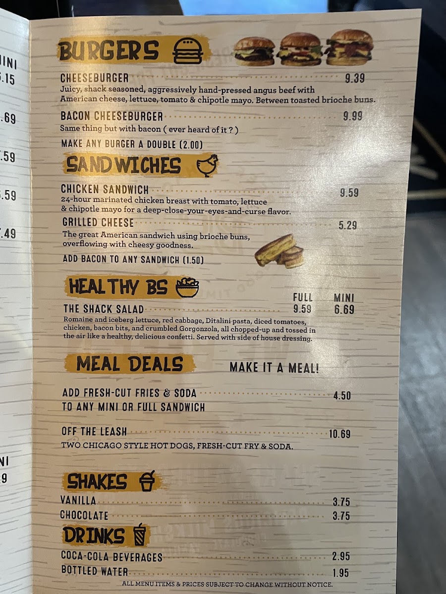 Beef Shack menu board