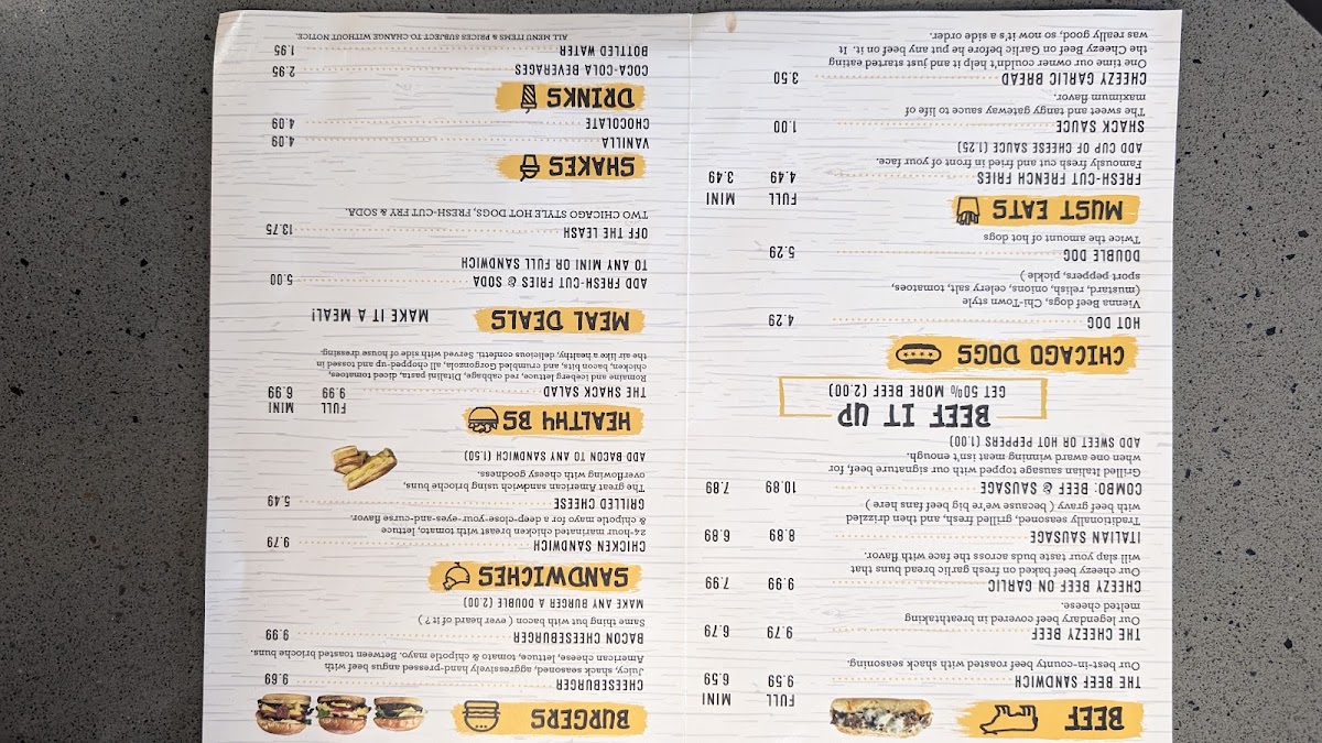 Beef Shack menu board