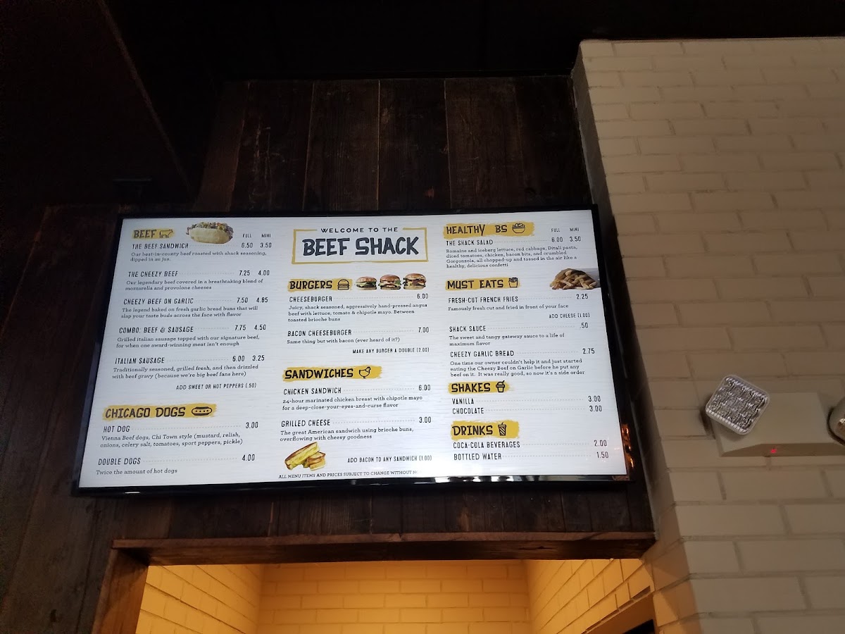 Beef Shack menu board